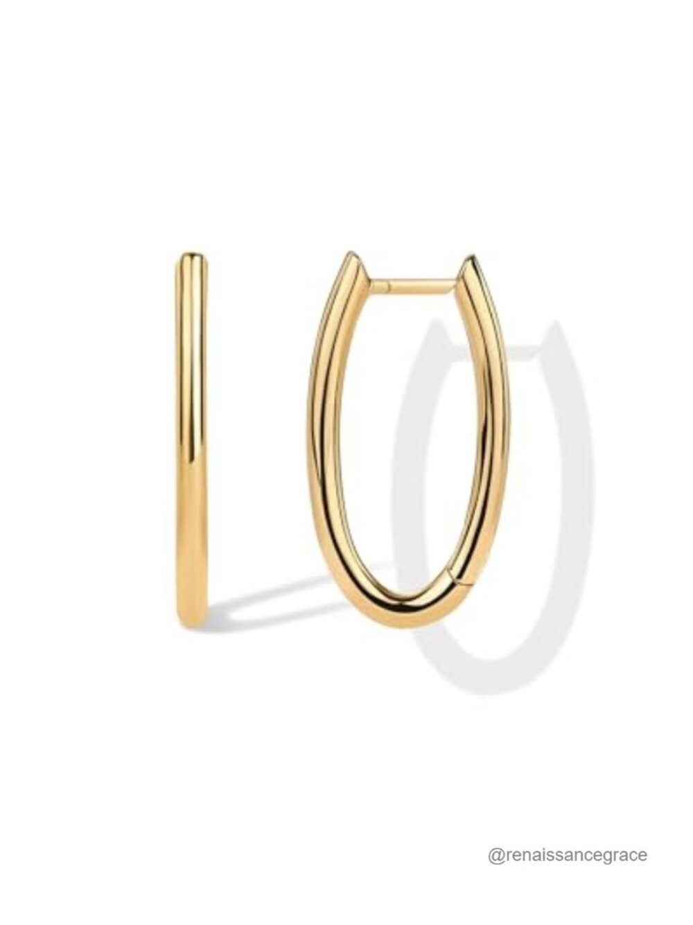 14K Gold Plated Geometric Oval Hoop Huggie Earrings Hypoallergenic Gift